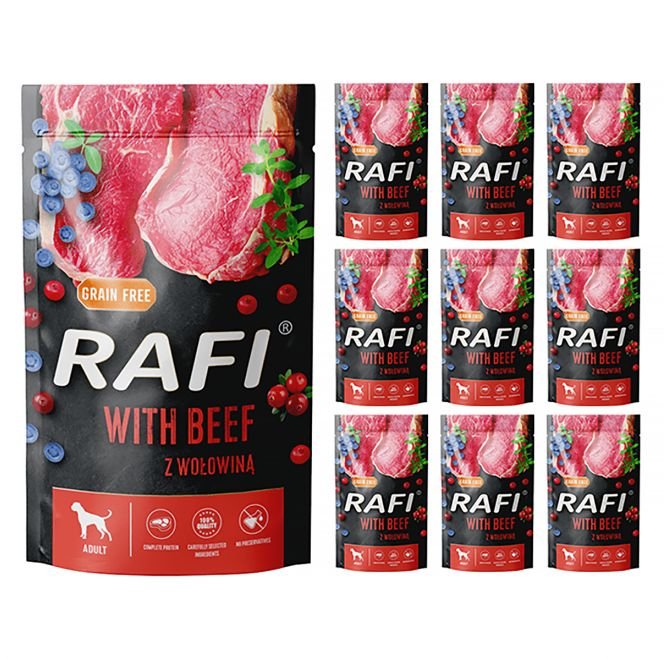Mokra karma dla psa RAFI z wołowiną w saszetkach zestaw 10 x 500 g