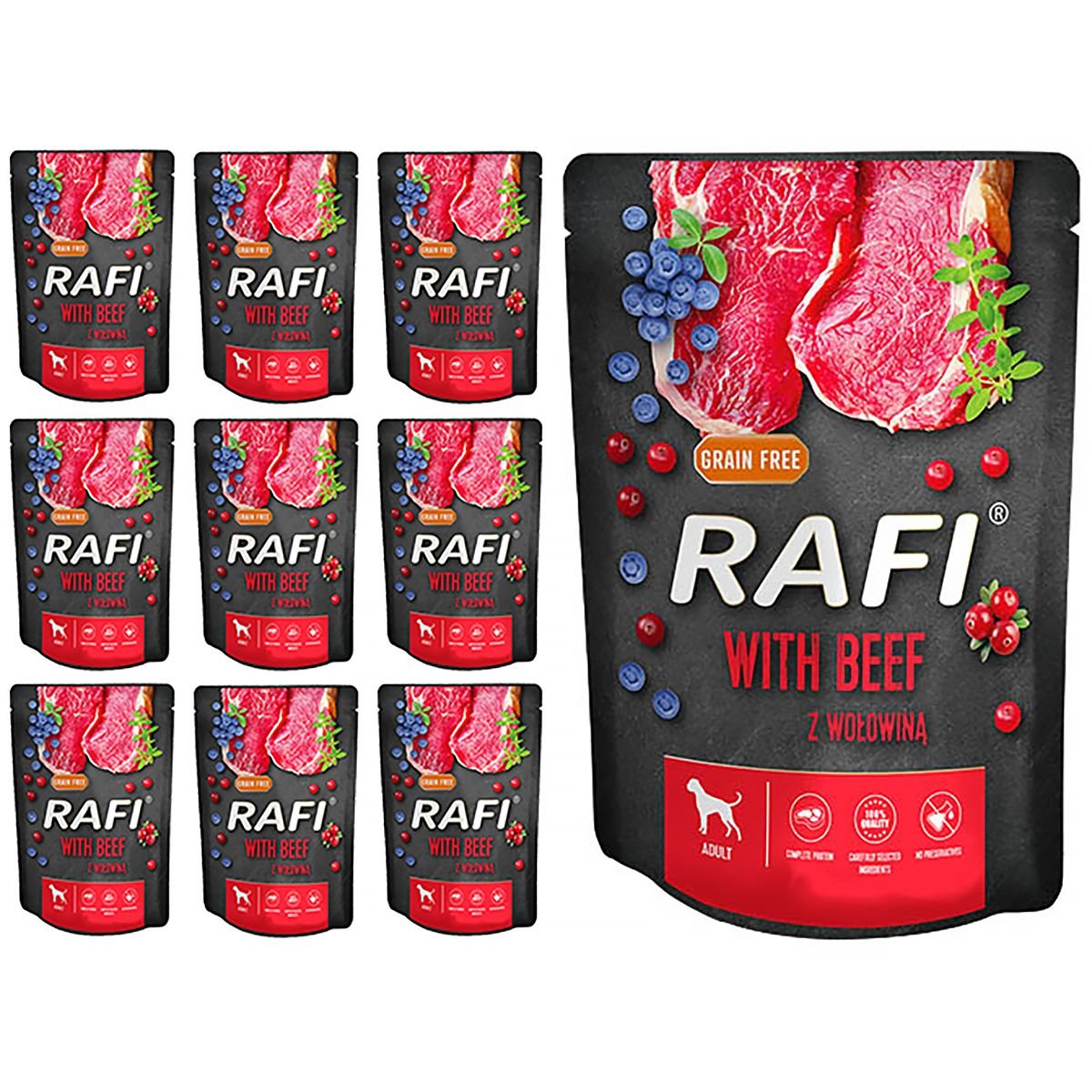 Mokra karma dla psa RAFI z jagnięciną w saszetkach zestaw 10 x 300 g
