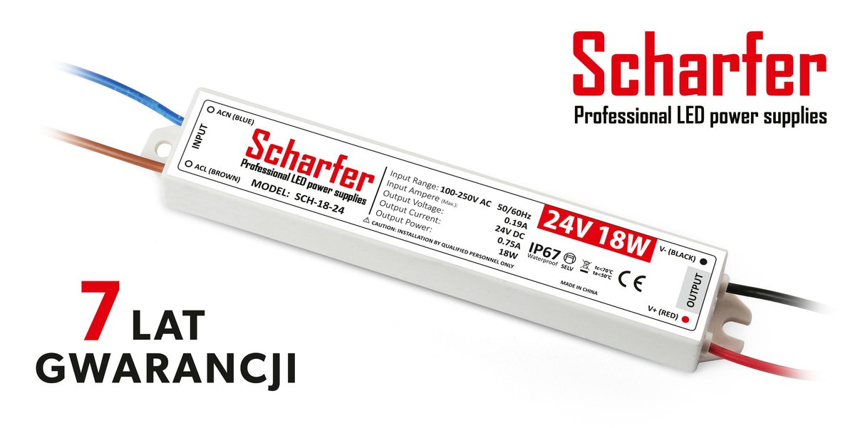 Zasilacz LED hermetyczny 24V  18W Scharfer 7Y