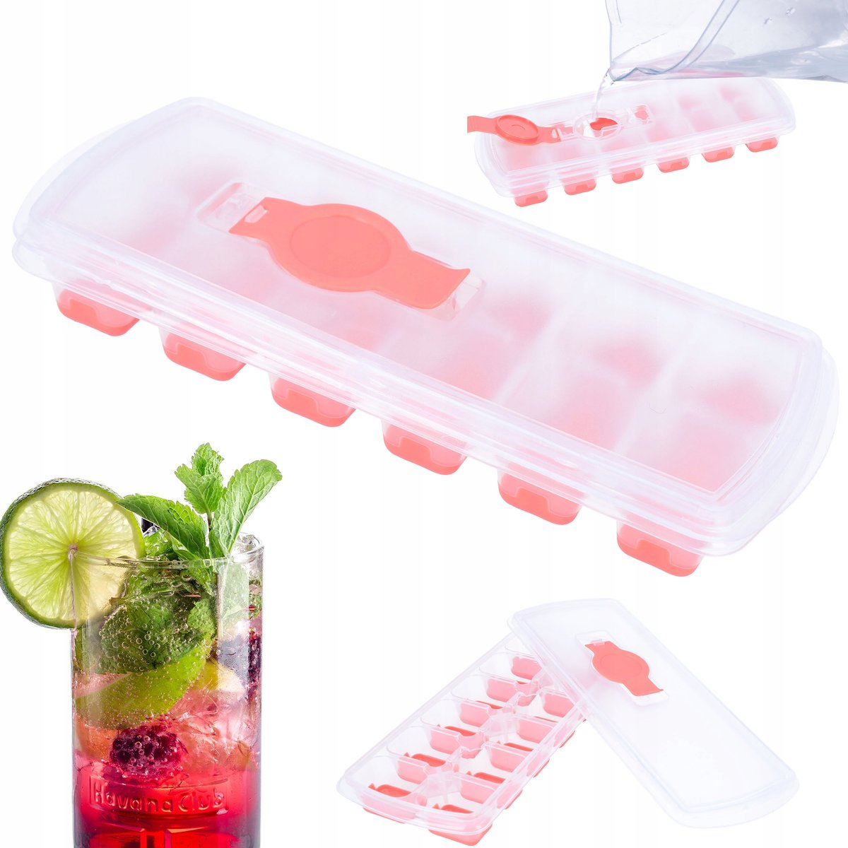 Pojemnik na kostki lodu z pokrywką foremki do lodu