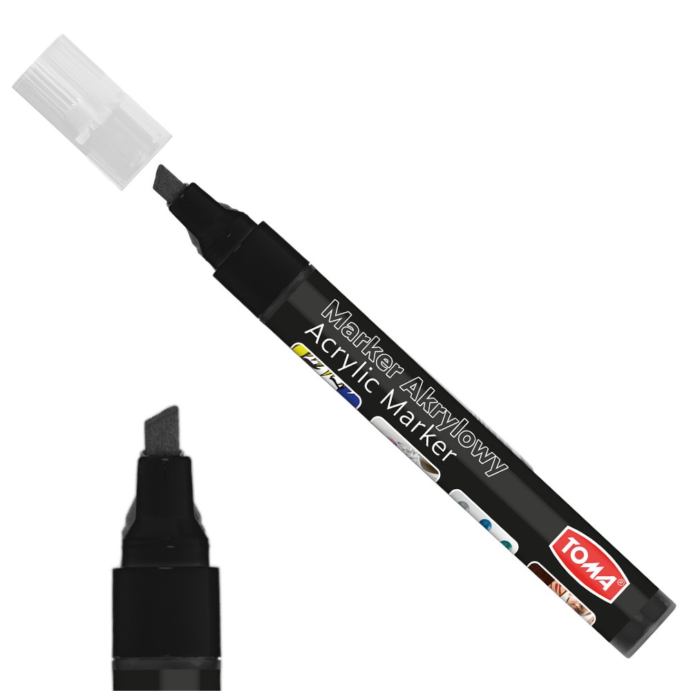 Marker akrylowy, z farbą akrylową czarny TOMA ścięty TO-403