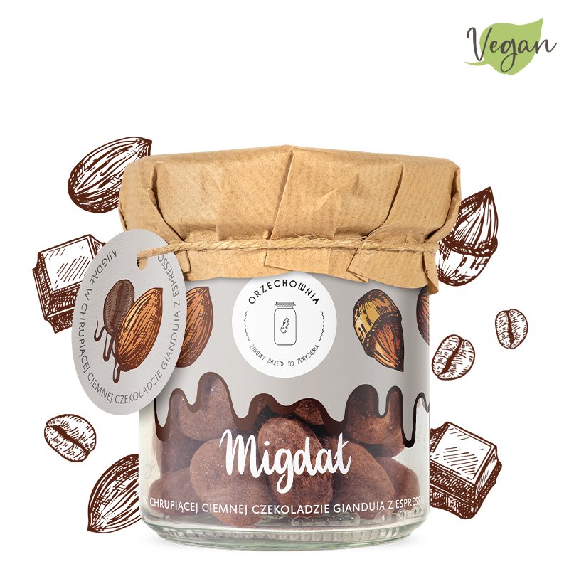 Migdał w chrupiącej ciemnej czekoladzie Gianduia z espresso (vegan)