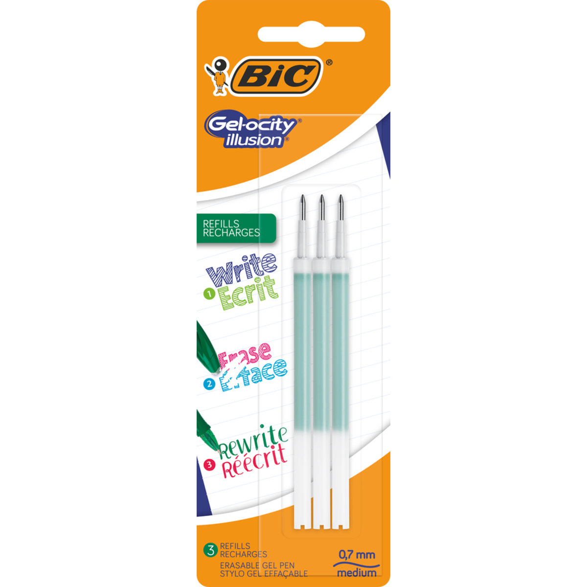 BIC, Wkład żelow Gel-Ocity 0.7mm, zielony, 3 szt.