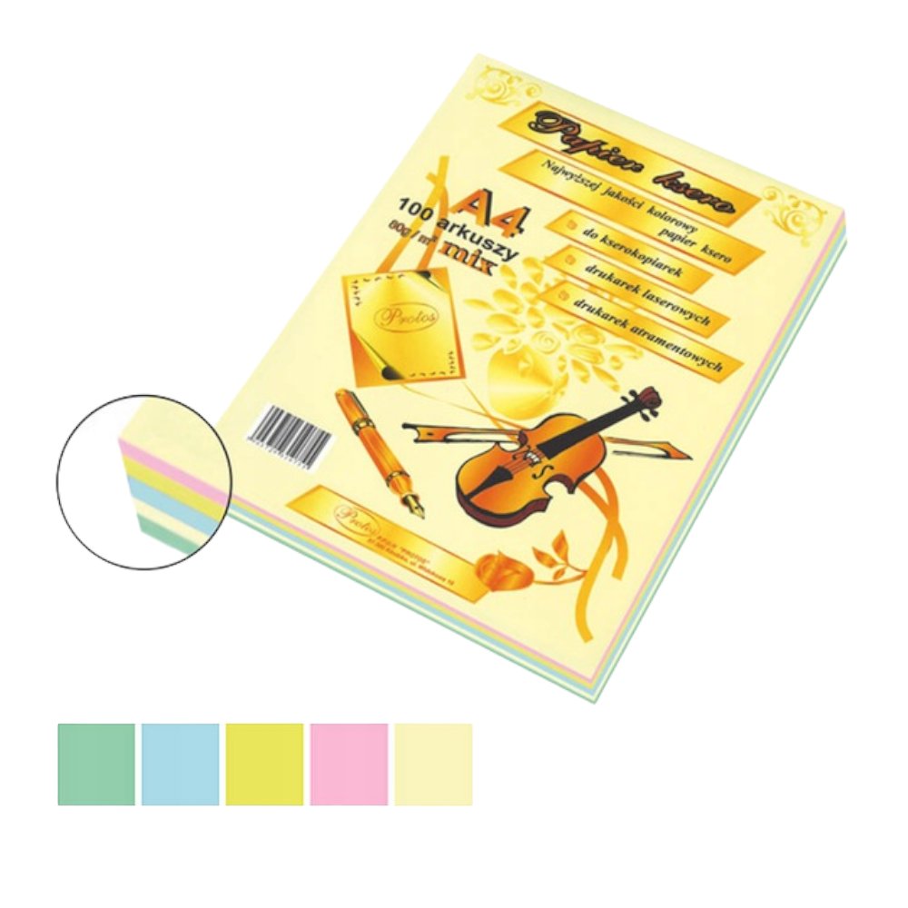 Protos r ksero A4 80g/m2 mix 5 kolorów pastelowych PROTOS (100 arkuszy)