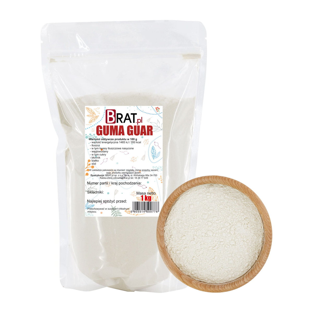 Guma guar 1kg BRAT.PL Zagęstnik spożywczy Produkt NATURALNY Wysoka JAKOŚĆ
