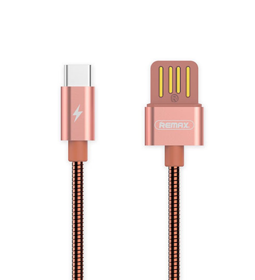 Remax Silver Serpent RC-080a kabel w metalowym oplocie przewód USB / USB Type C 2.1A 1M różowy 6954851276166