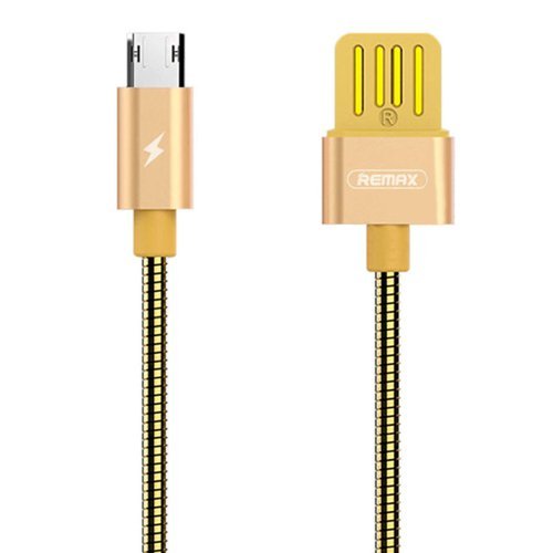 Remax Silver Serpent RC-080m kabel w metalowym oplocie przewód USB / micro USB 2.1A 1M złoty 6954851276234
