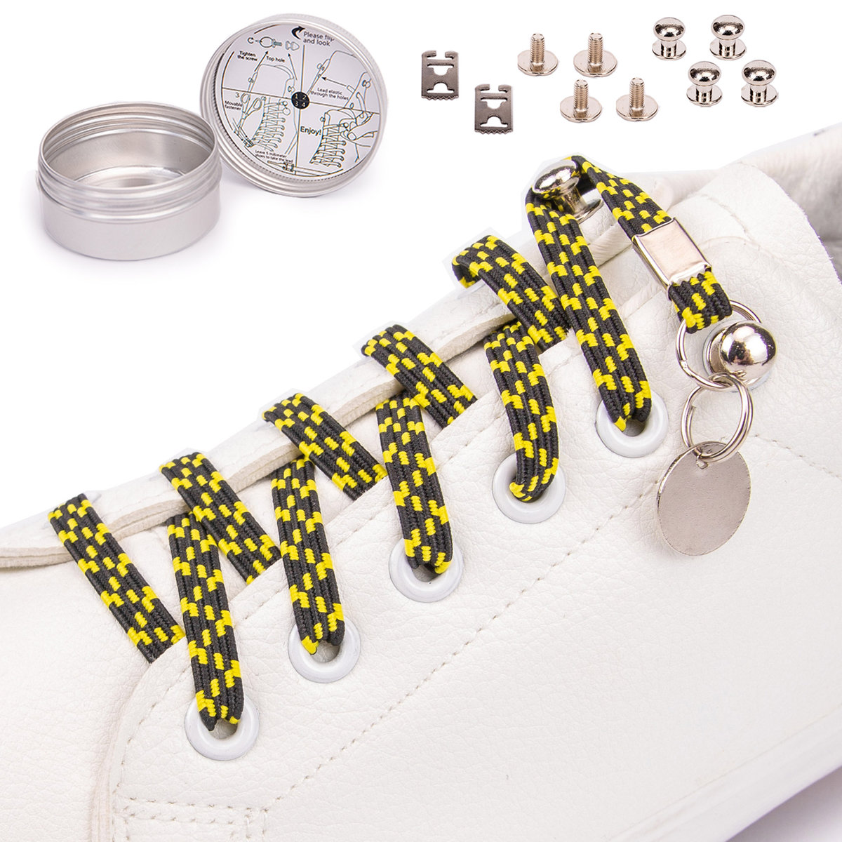 Sznurowadła elastyczne gumowe czarno żółte pepitka