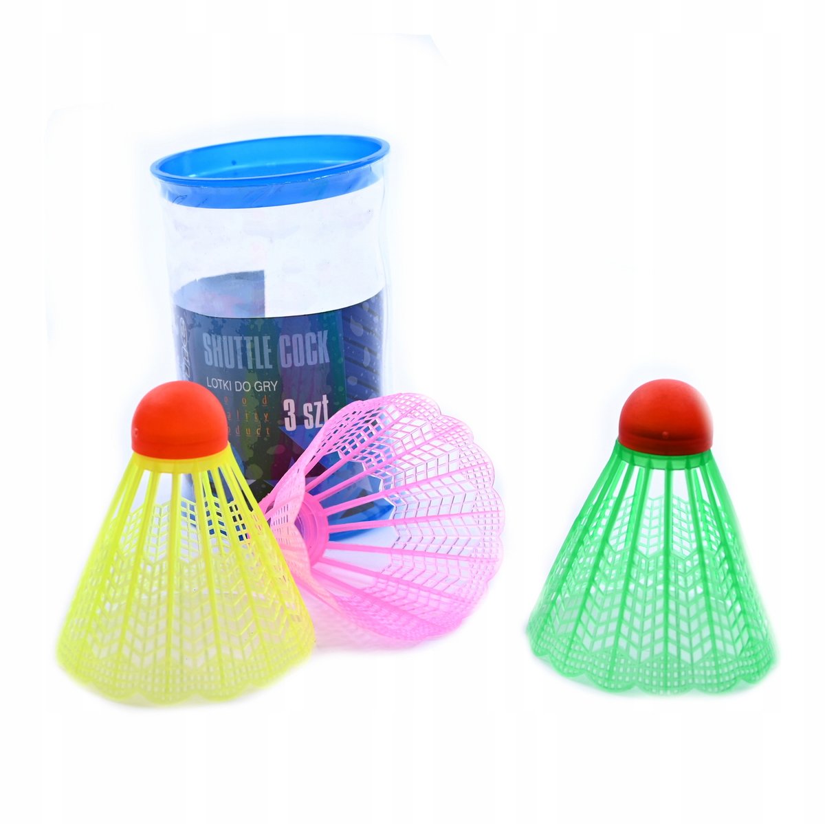 LOTKI DO BAMINTONA PLASTIKOWE KOLOROWE ZESTAW 3SZT