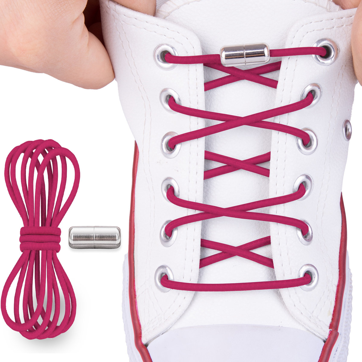 Sznurówki sznurowadła bez wiązania różowe okrągłe