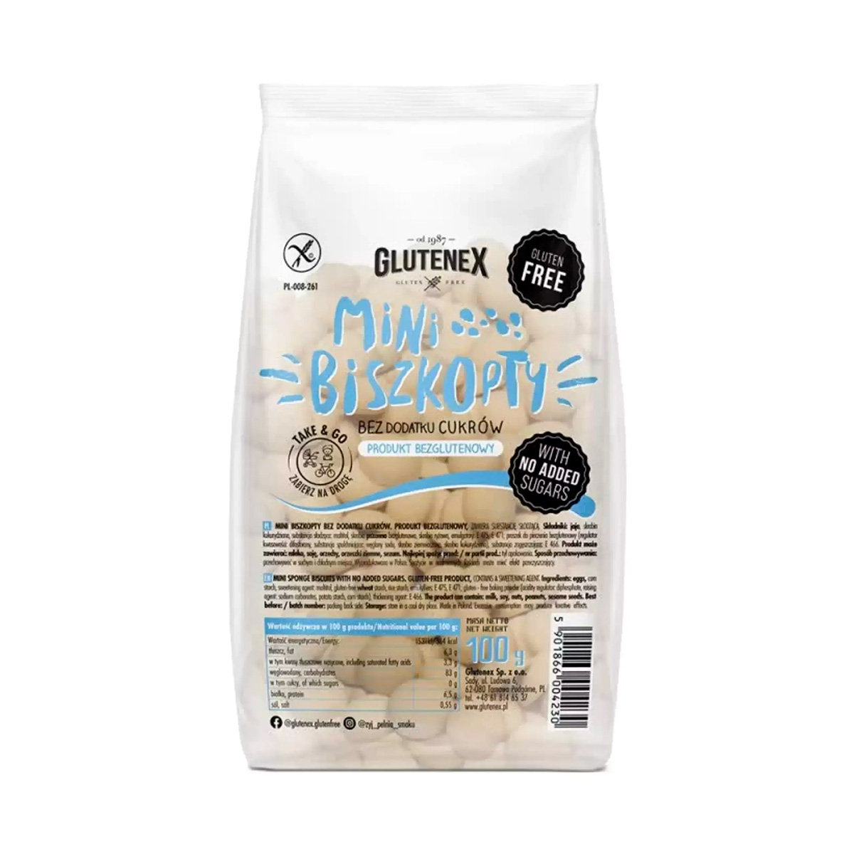 Glutenex Biszkopty Mini bez dodatku cukru bezglutenowe 100g -