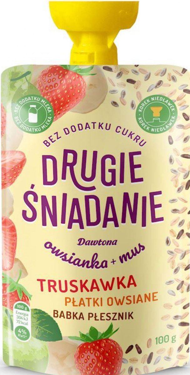 Mus Drugie Śniadanie Owsianka + Mus Truskawka Płatki Owsiane Babka Płesznik Dawtona 100g - data 05.07.2020 CDAW.7120