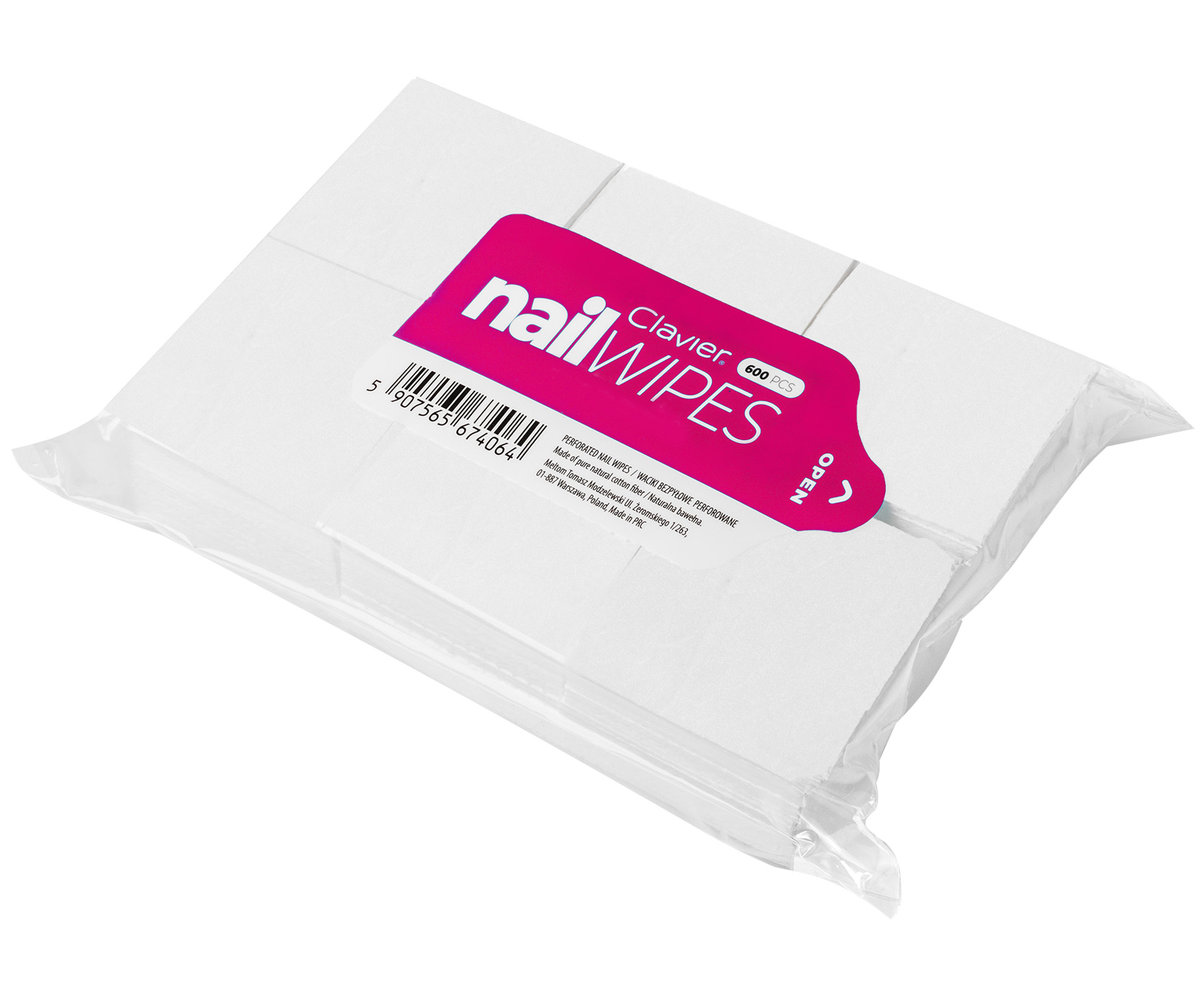 Clavier, Waciki Bezpyłowe Nail Wipes, Pink, 600szt.