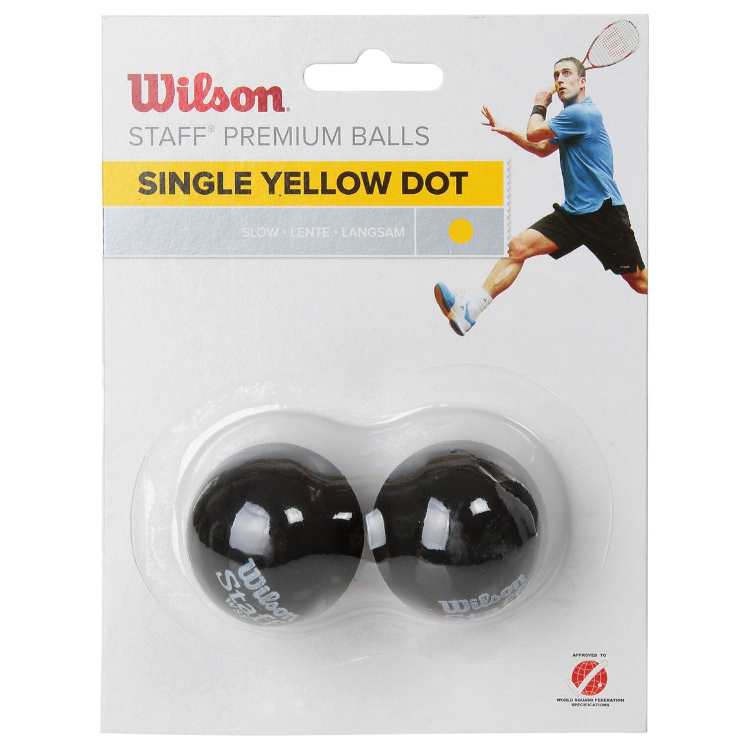 Wilson Piłka do squasha a, 2 sztuki, 2 sztuki, powolne, początkujące, żółta kropka, jednorazowa żółta kropka, WRT617800, czarna (żółta kropka) WRT617800