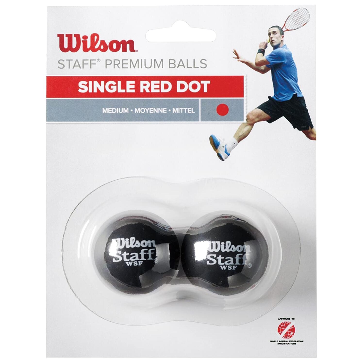 Wilson rakieta do squasha-ball, 2 sztuki, średniej prędkości, dla początkujących, czerwona kropka, Staff Premium Single Red Dot, wrt61 7700, czarny WRT617700