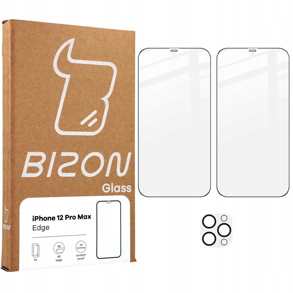 Bizon Szkło hartowane Bizon Glass Edge CF - 2 sztuki + ochrona na obiektyw, iPhone 12 Pro Max, czarne 5903896180304