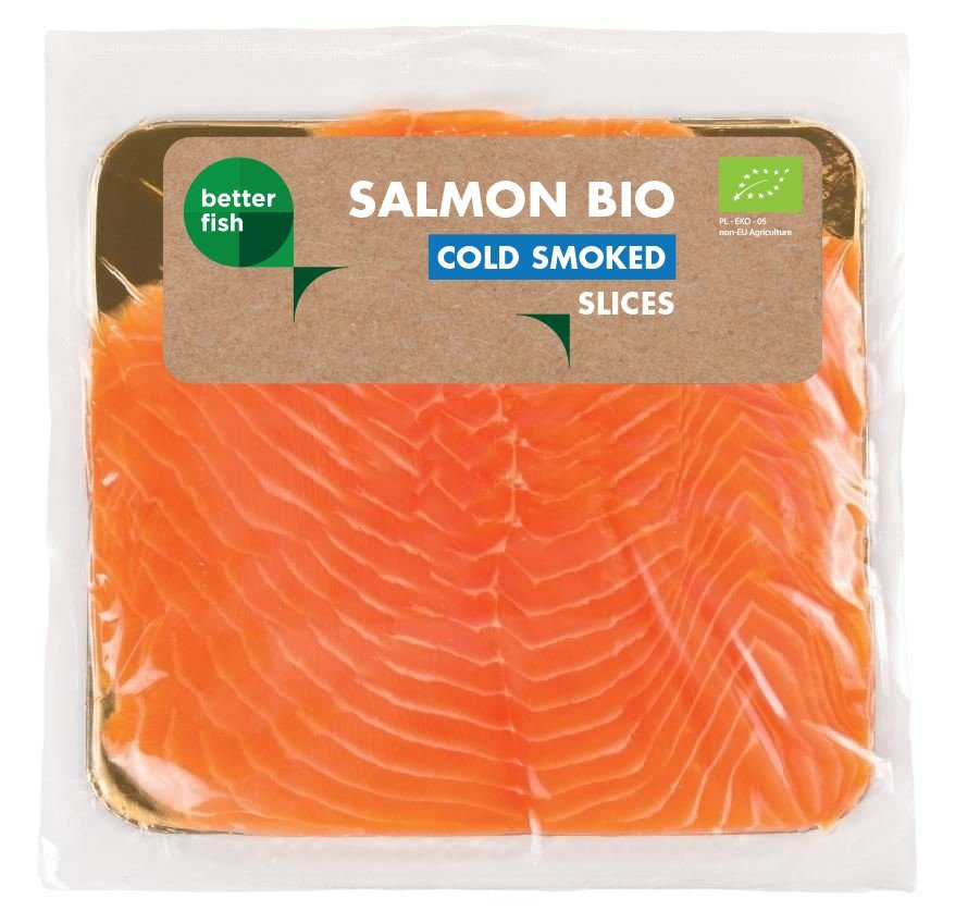 ŁOSOŚ (B SALMON) (porcje, mrożone) Łosoś atlantycki plastry wędzone na zimno BIO - B Salmon - 100g BP-5907694957045