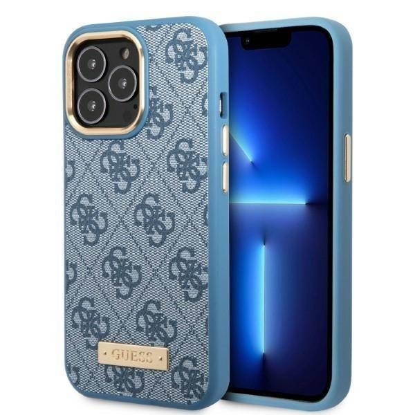 Guess GUHMP13LU4GPRB iPhone 13 Pro / 13 6,1` niebieski/blue hard case 4G Logo Plate MagSafe