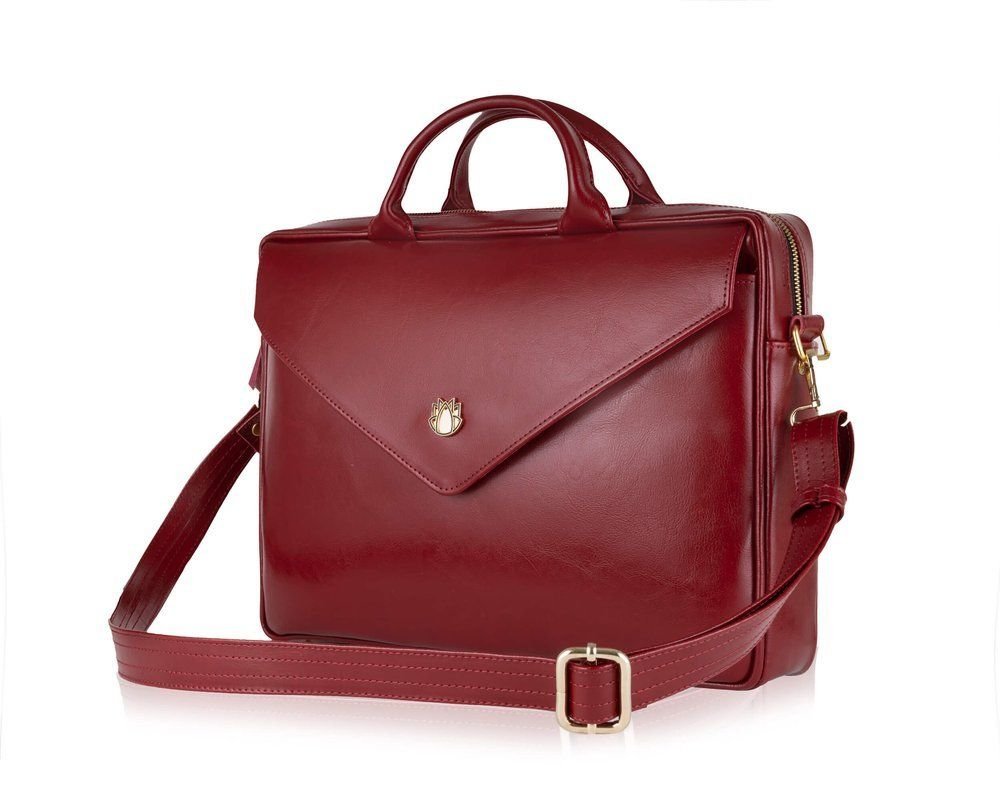 Solier Gold for Women Skórzana damska torba na laptopa FL15 Positano bordowa