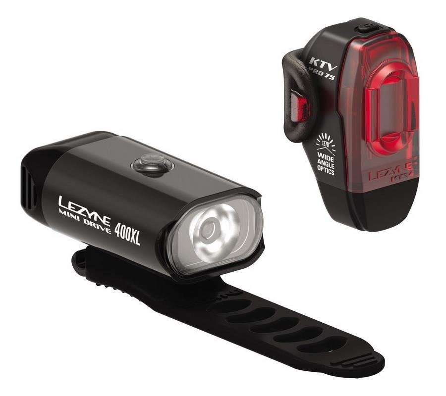 LEZYNE Zestaw lampki MINI DRIVE 400 przód 400 lumenów, KTV PRO tył 75 lumenów, usb czarne (NEW) LZN-1-LED-24P-V404