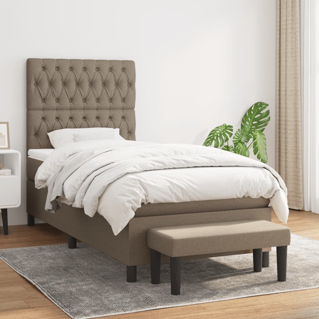 vidaXL Łóżko kontynentalne z materacem, taupe, tkanina, 90x200 cm