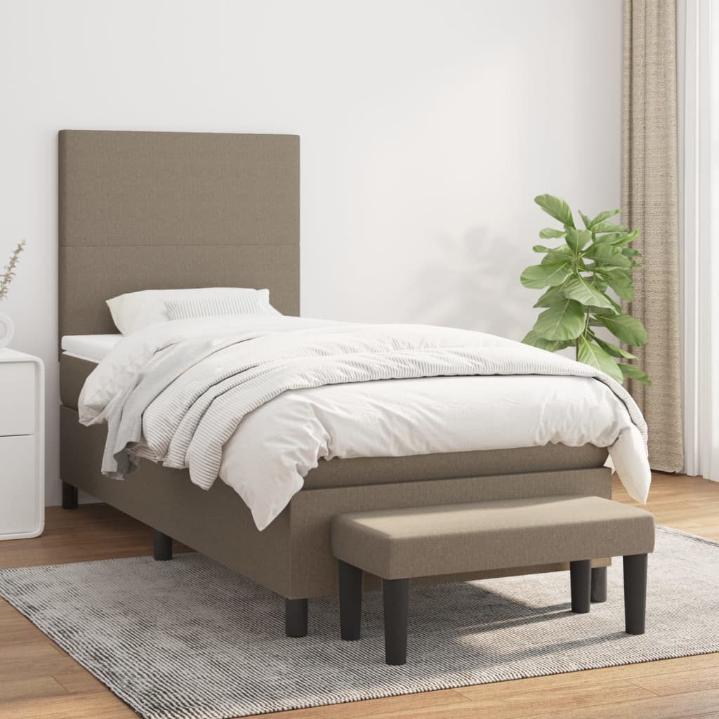 vidaXL Łóżko kontynentalne z materacem, taupe, tkanina, 90x200 cm