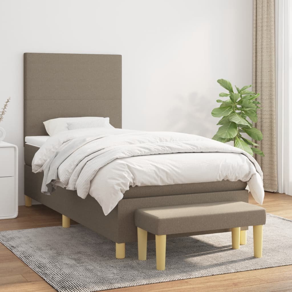 Lumarko Łóżko kontynentalne z materacem, taupe, tkanina, 90x200 cm