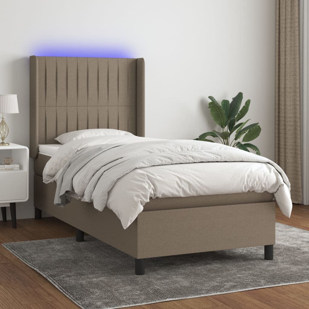 vidaXL Łóżko kontynentalne z materacem, taupe, 90x200 cm, tkanina