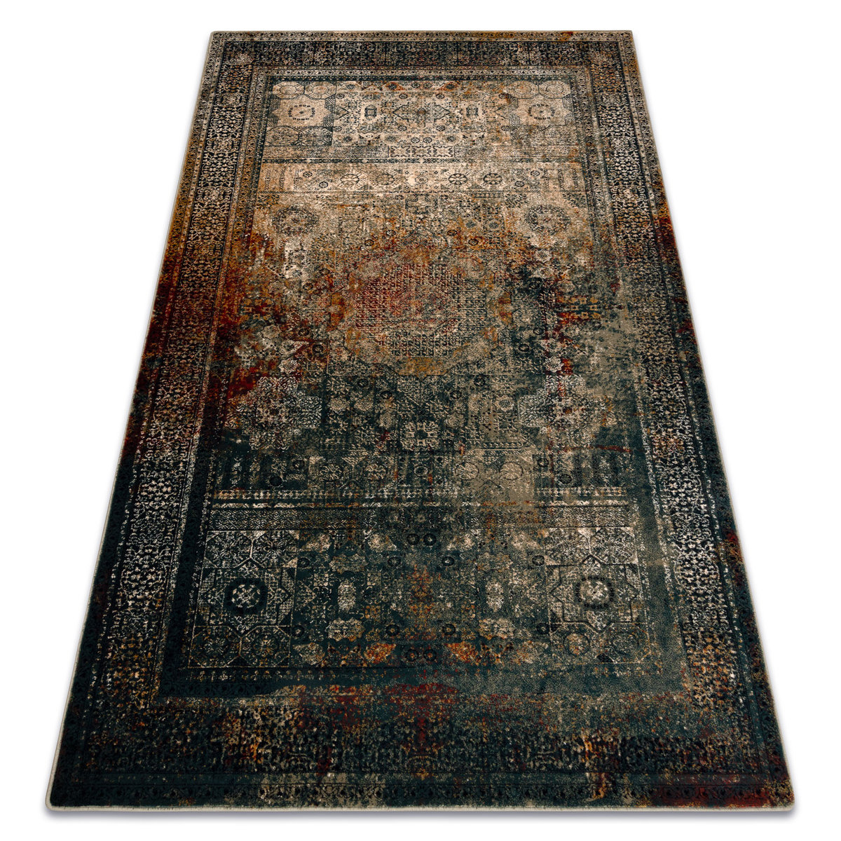 Dywan wełniany OMEGA MAMLUK Rozeta vintage szmaragd, 235x350 cm