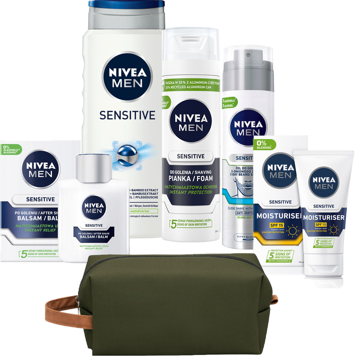 Nivea Men, Sensitive, Zestaw Kosmetyków Do Pielęgnacji, 6 Szt. + Kosmetyczka