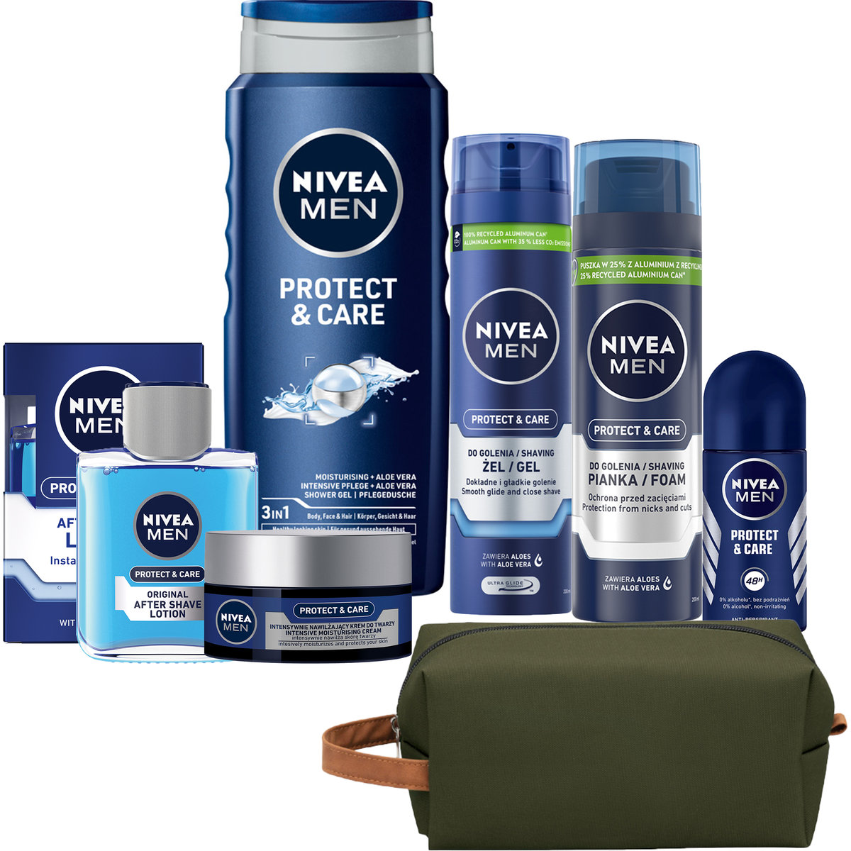 Nivea Men Protect&Care, Zestaw kosmetyków do pielęgnacji, 6 szt. + Kosmetyczka
