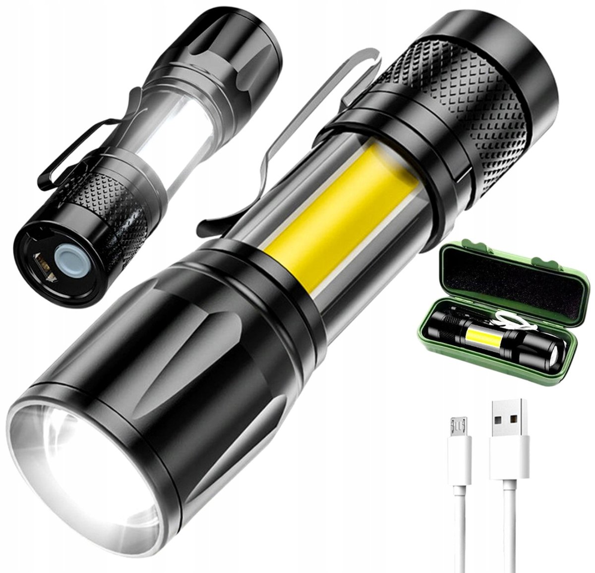 MOCNA MAŁA MEGA LATARKA TAKTYCZNA COB ZOOM LED USB