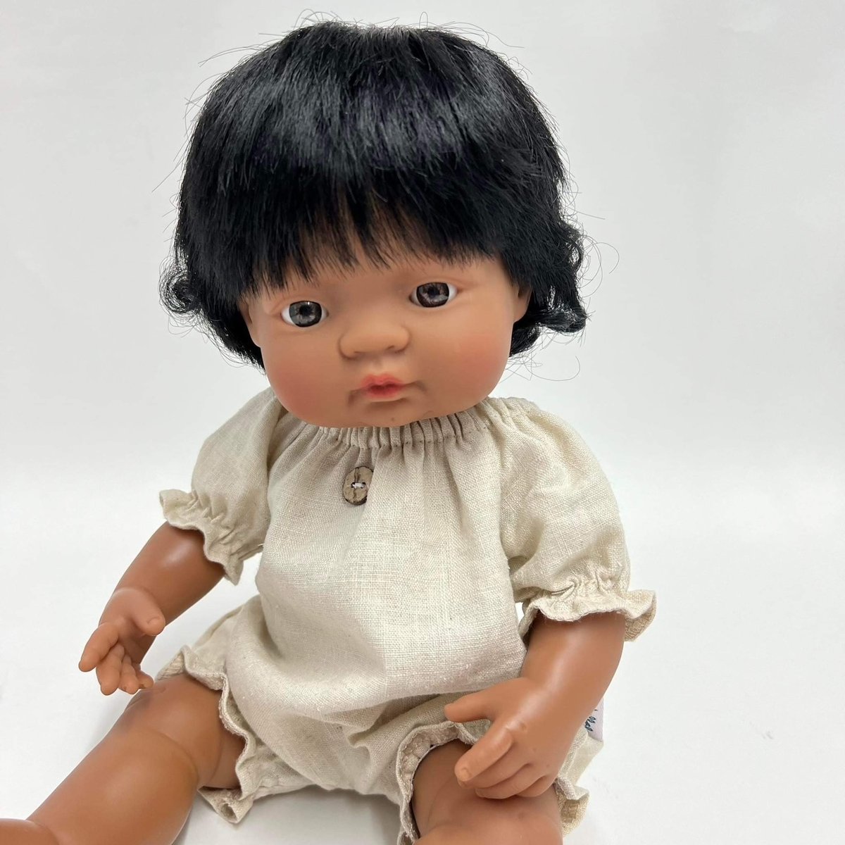 Lniany kombinezon/ Przytullale dla lalki Miniland 38 cm i Paola Reina, Naturalny