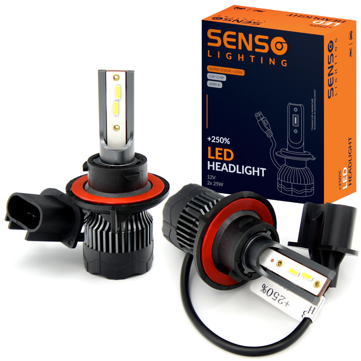 Żarówki SENSO 2x LED H13 +250% CSP 12V 16000LM