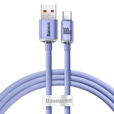 Baseus Crystal Shine Series kabel przewód USB do szybkiego ładowania i transferu danych USB Typ A - USB Typ C 100W 1,2m fioletowy (CAJY000405) CAJY000405