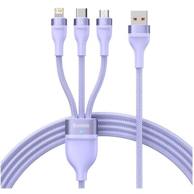 Baseus Kabel USB 3w1 Flash II, USB-C + micro USB + Lightning, 66W, 1.2m (fioletowy)