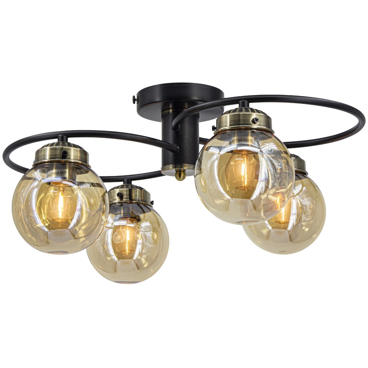 Industrialna lampa sufitowa Salsa ELM2216/4 BL 21QG Elem czarna mosiądz