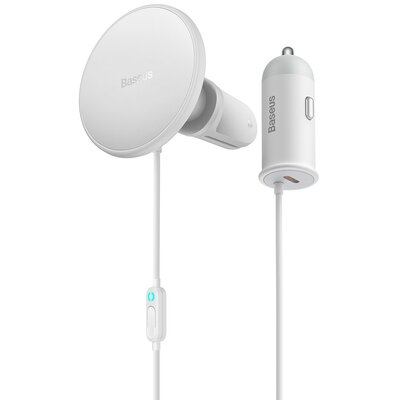 Baseus samochodowa ładowarka bezprzewodowa z uchwytem MagSafe 15W na kratkę nawiewu + USB Typ C 25W biała CW01