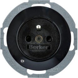 Hager Polo sp. z o.o. R.1/R.3 Gniazdo z uziemieniem z podświetleniem orientacyjnym LED, czarne 6765102045