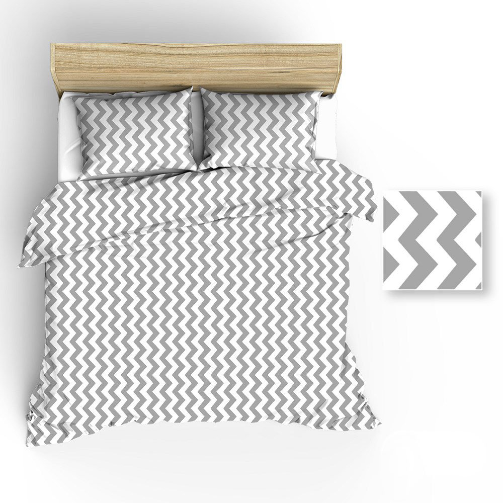 Pościel 140x200 R021 biała zygzak szary 65N
