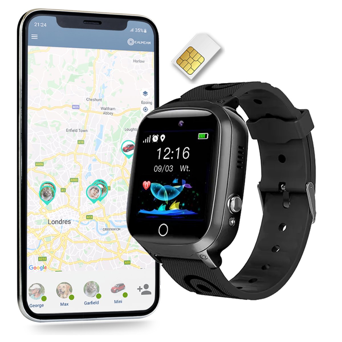 CALMEAN Child Watch JOY + Karta SIM, czarny