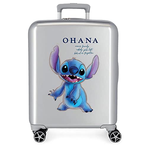 Disney 100 Stitch Walizka kabiny Szary 40x55x20 cms Twarde ABS Zamknięcie TSA Wbudowany 38,4l 2 kg 4 koła Podwójne Bagaż Ręczny, Szary, Talla única, Walizka kabinowa