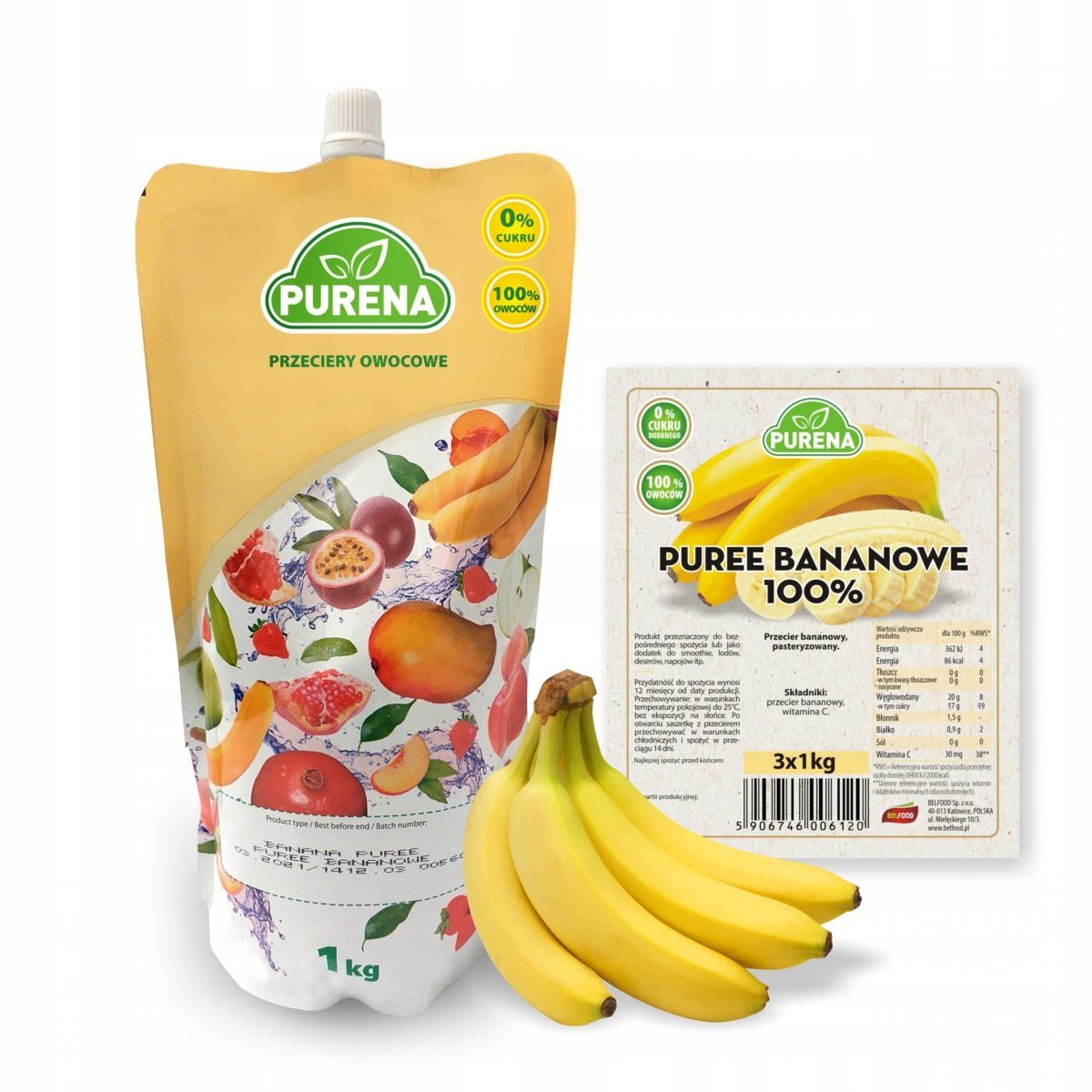 PURENA Puree Bananowe 100% 1kg
