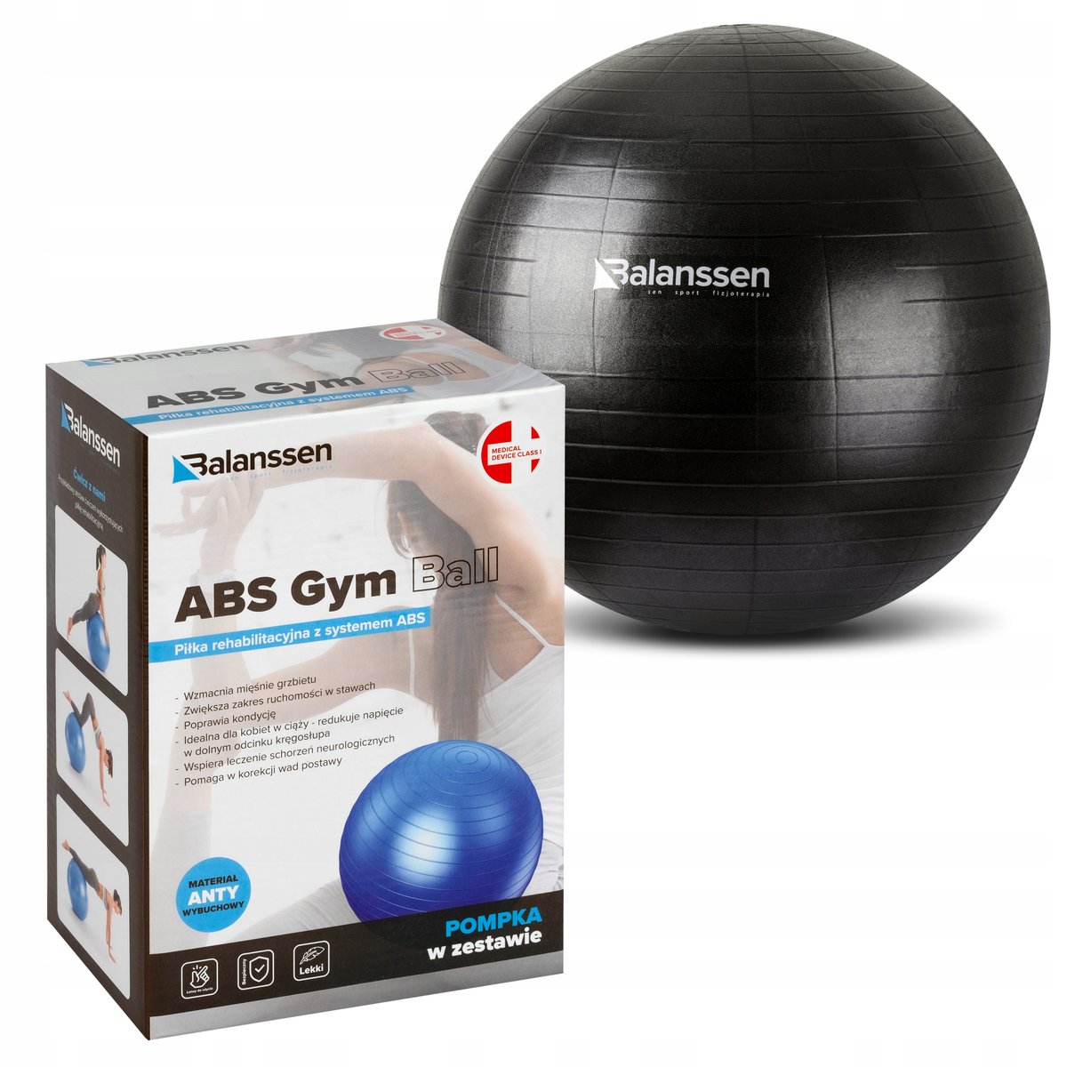 BALANSSEN Balanssen ABS Gym Ball piłka rehabilitacyjna 75 cm czarna