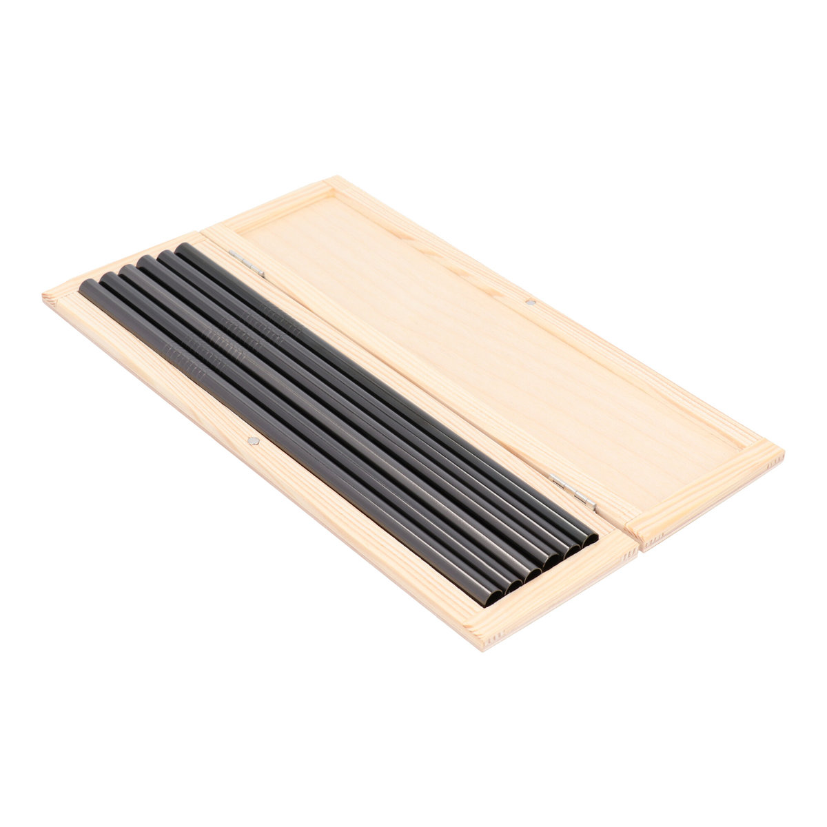 Słomki metalowe 8 mm, zestaw w drewnianym etui, czarne