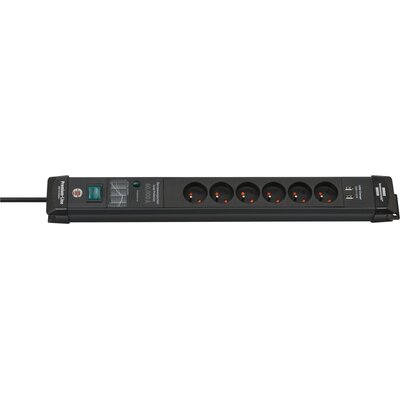 Listwa przeciwprzepięciowa Premium Line 2xUSB 6 gniazd 3m 60.000A czarna Brennensthul 1951164603