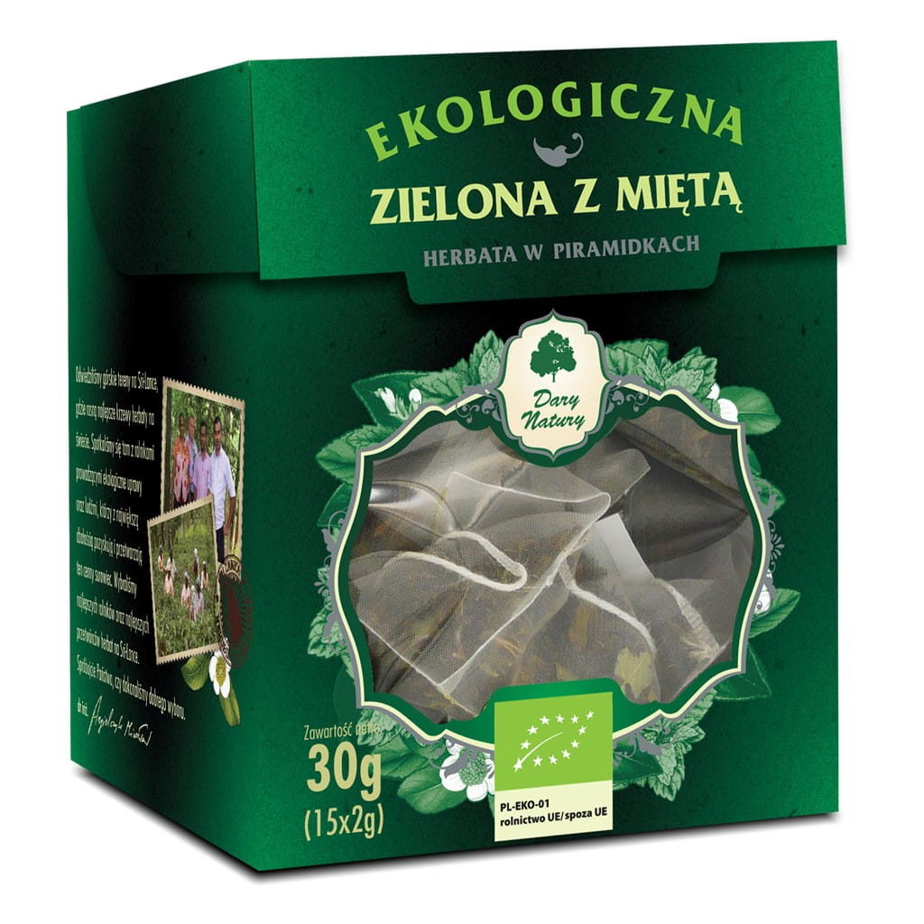 Dary Natury herbata zielona z miętą w piramidkach EKO x 15 sasz