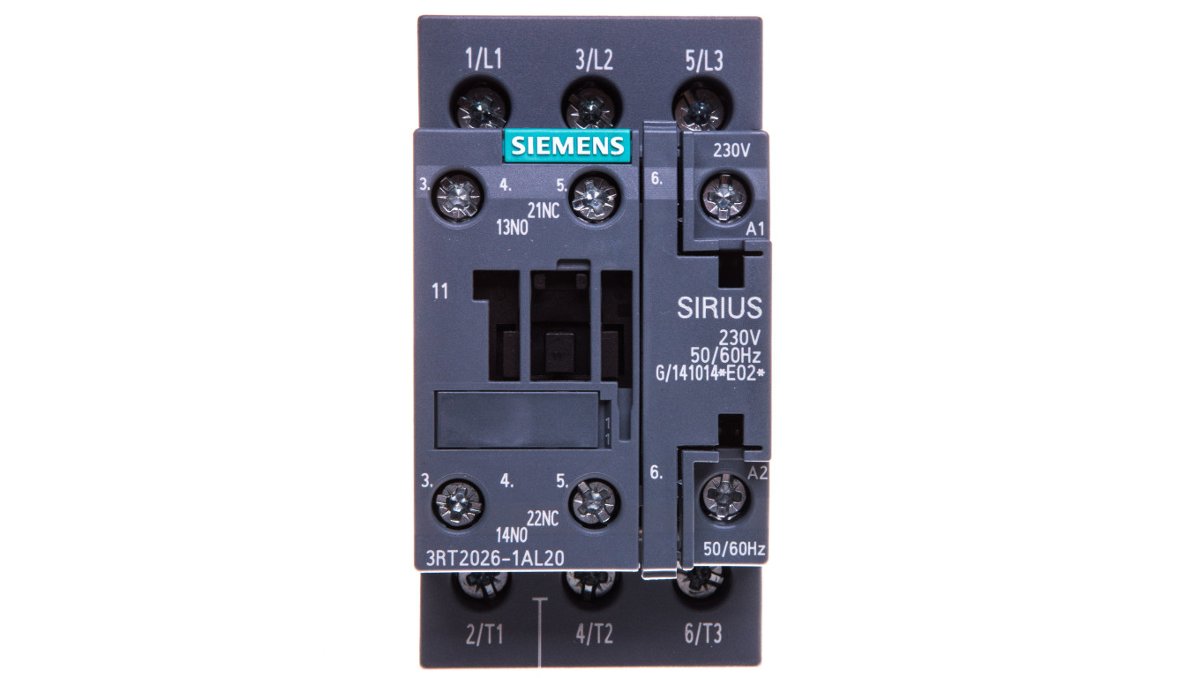 Siemens Contactor.ac3:11kw 1no+1nc 230v 50/60hz 3rt2026-1al20 3RT2026-1AL20