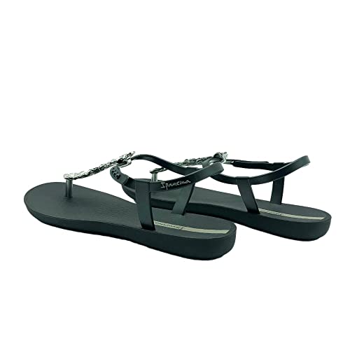 Ipanema Class Shiny Flower Fem, Niskie sandały damskie, Czarny srebrny, 37 EU