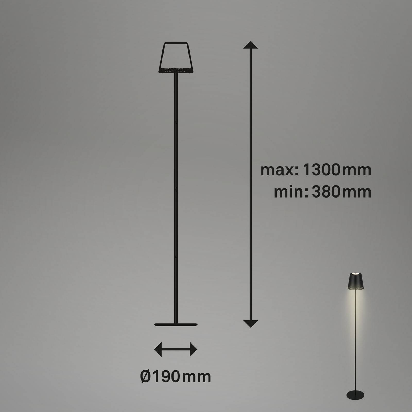Briloner Akumulatorowa lampa podłogowa LED Kiki, 2 700 K, czarna